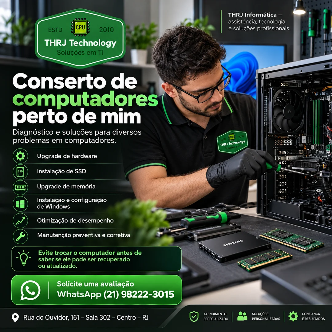THRJ Informática - conserto de computadores perto de mim no Rio de Janeiro com diagnóstico, SSD, memória e manutenção